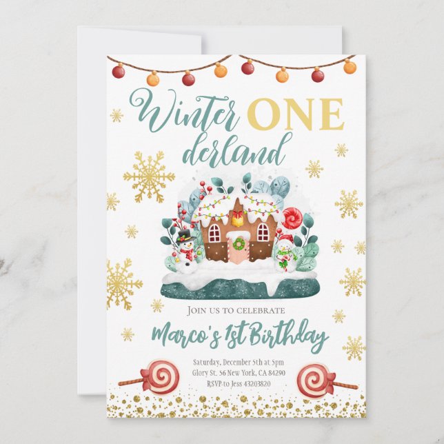 Gingerbread house Birthday Party Invite (Front)