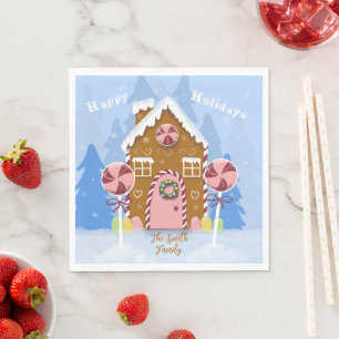 Gingerbread House Blue Holiday Paper Napkins