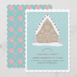 Gingerbread House Blue Holiday Party Invitation