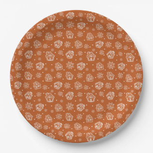 Gingerbread House Brown Patern Paper Plate