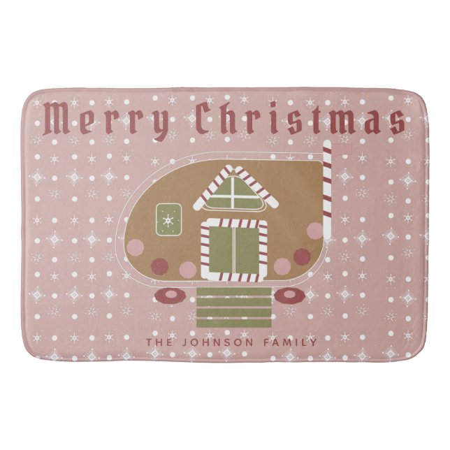 Gingerbread House Camper Family Name  Bath Mat (Front)