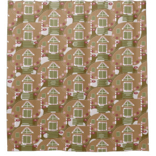 Gingerbread House Camper Pink   Shower Curtain