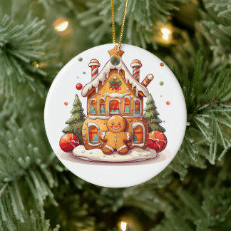Gingerbread house ceramic tree decoration