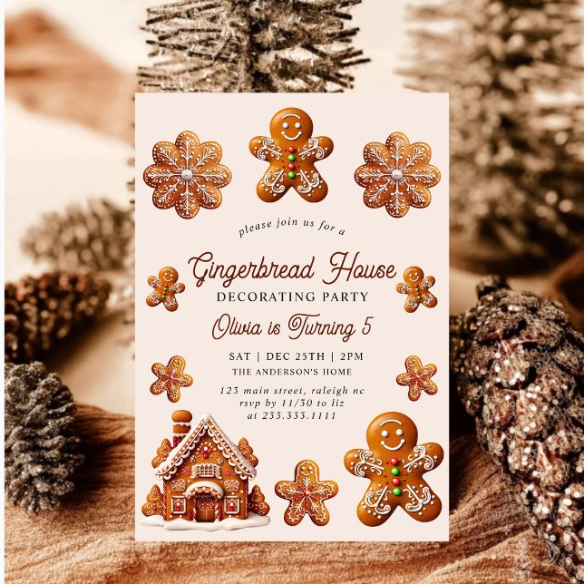 Gingerbread House Christmas 5th Birthday Party Invitation (Creator Uploaded)