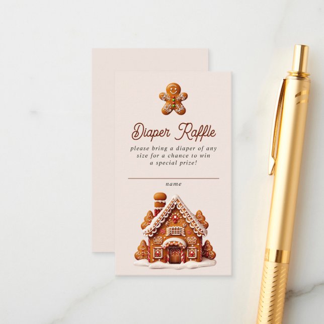 Gingerbread House Christmas Cookie Diaper Raffle Enclosure Card (Front/Back In Situ)