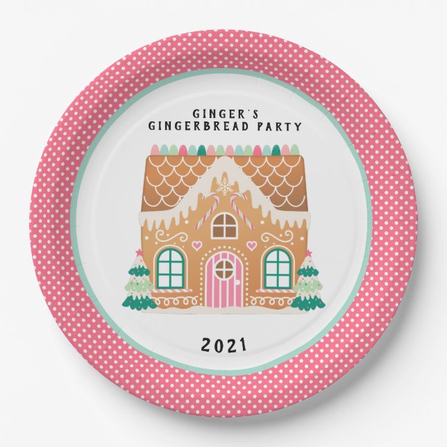 Gingerbread  House | Christmas Cookie Exchange  Paper Plate (Front)