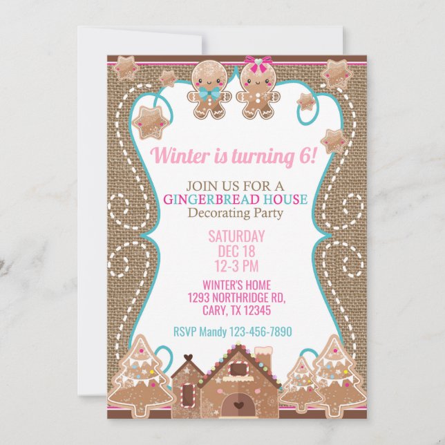 Gingerbread house Christmas girl invitation. Invit Invitation (Front)