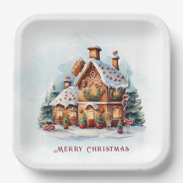 Gingerbread House Christmas Holiday Paper Plate (Front)