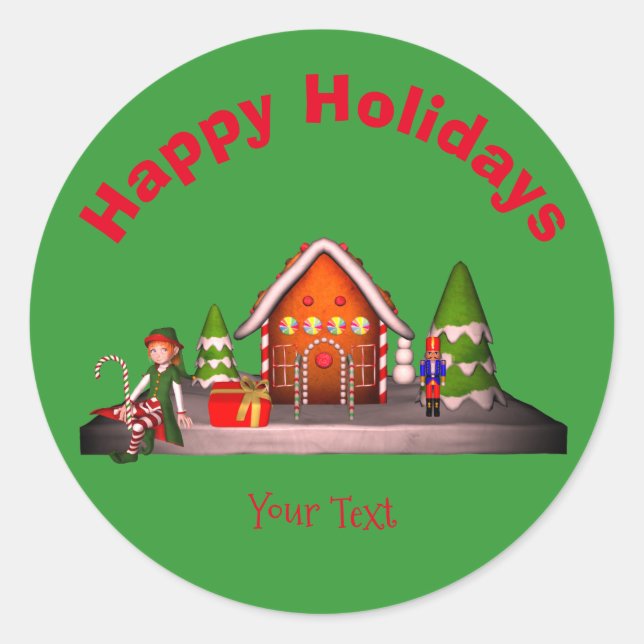 Gingerbread House Christmas Holiday Personalised  Classic Round Sticker (Front)