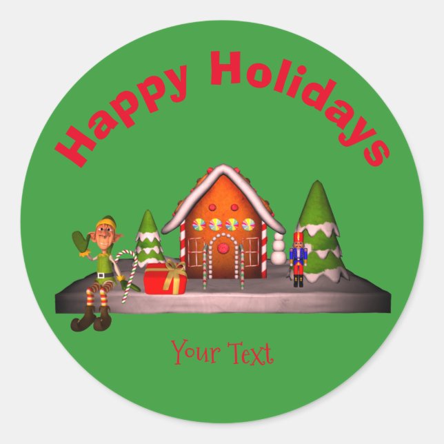 Gingerbread House Christmas Holiday Personalised Classic Round Sticker (Front)