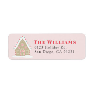 Gingerbread House Christmas Holiday Pink Address