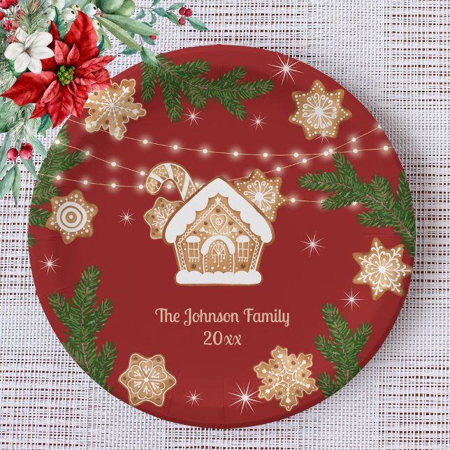 Gingerbread House Christmas Holiday Red Green  Paper Plate (Creator Uploaded)