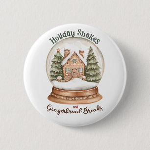 Gingerbread House Christmas Holiday Snow Globe 6 Cm Round Badge