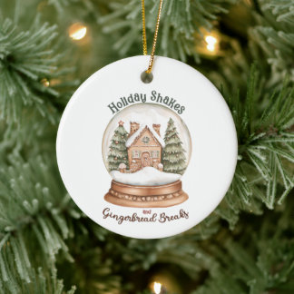 Gingerbread House Christmas Holiday Snow Globe Ceramic Tree Decoration