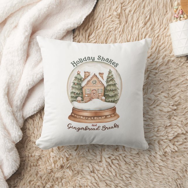 Gingerbread House Christmas Holiday Snow Globe Cushion (Blanket)