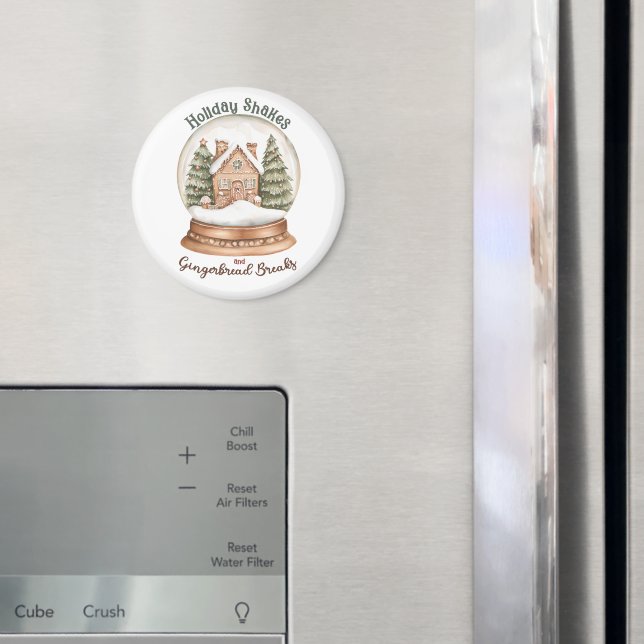 Gingerbread House Christmas Holiday Snow Globe Magnet (In Situ (Fridge))