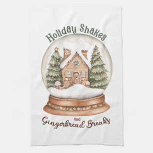 Gingerbread House Christmas Holiday Snow Globe Tea Towel