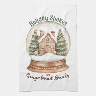 Gingerbread House Christmas Holiday Snow Globe Tea Towel