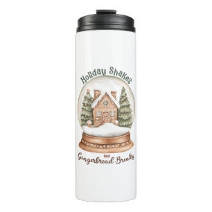 Gingerbread House Christmas Holiday Snow Globe Thermal Tumbler