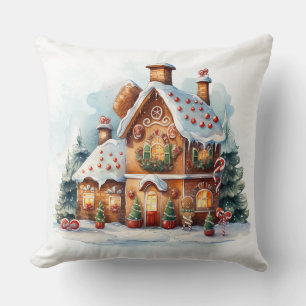 Gingerbread House Christmas Holiday Throw Pillow