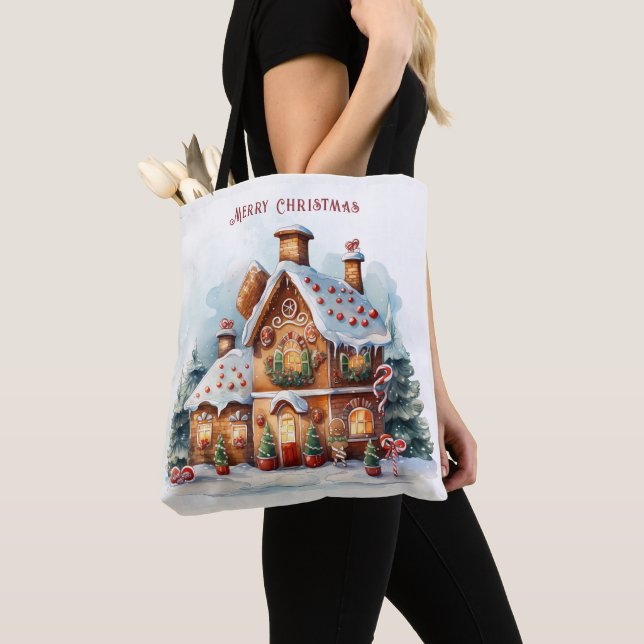Gingerbread House Christmas Holiday Tote Bag (Close Up)