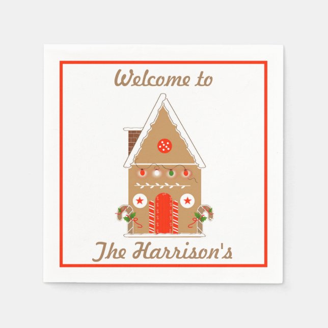 Gingerbread House Christmas Napkin (Front)