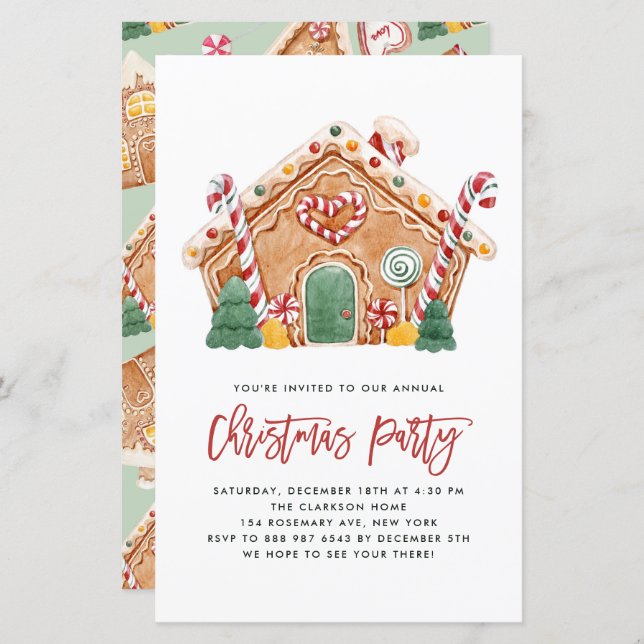 Gingerbread House Christmas Party Invitation (Front/Back)