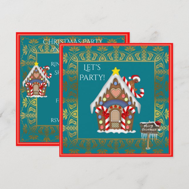 gingerbread house christmas party invitation (Front/Back)