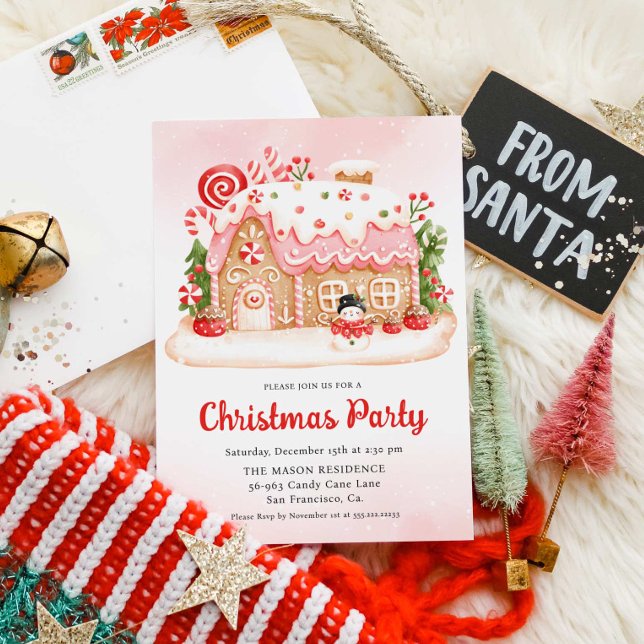 Gingerbread House Christmas Party Invitation (Christmas Party Gingerbread House Invitation)