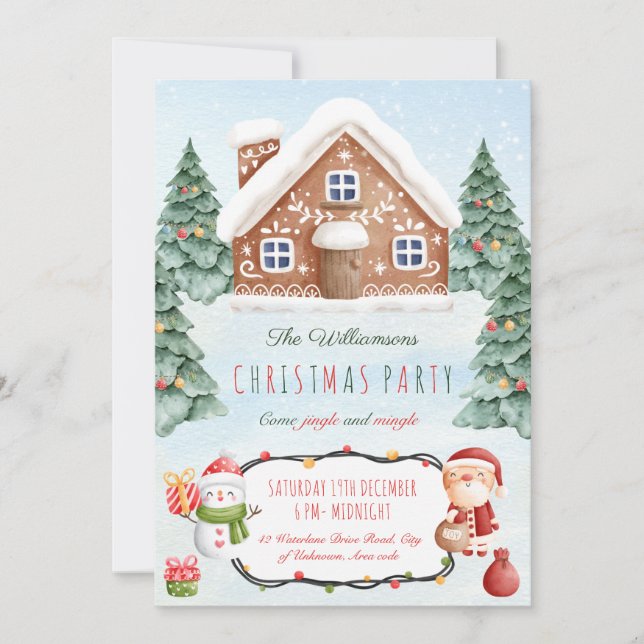Gingerbread house Christmas party invitation (Front)