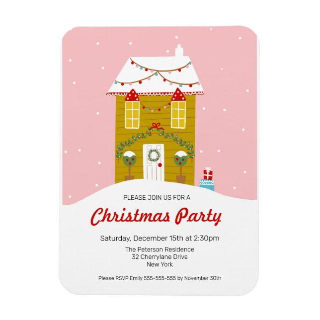 Gingerbread House Christmas Party Invitation Magnet (Vertical)