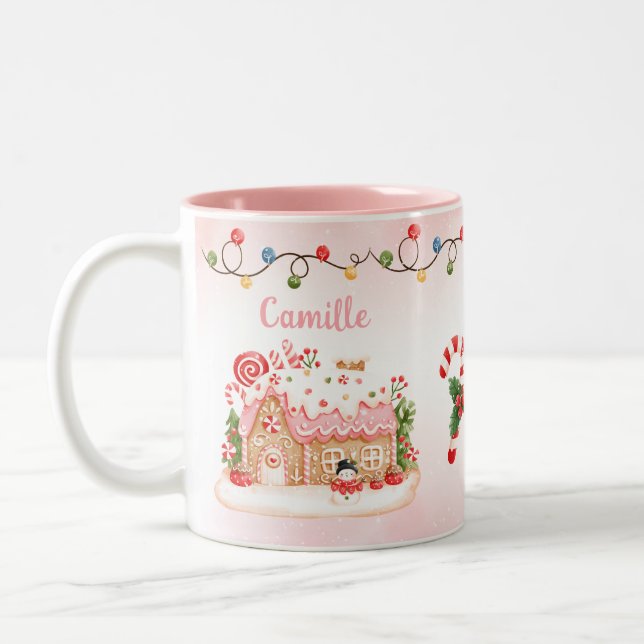 Gingerbread House Christmas Personalised Two-Tone Coffee Mug (Left)