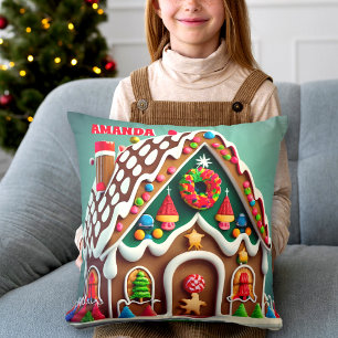 Gingerbread House Christmas Personalized Kids Cushion