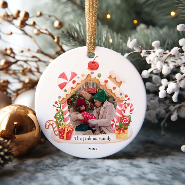 Gingerbread House Christmas Photo Ceramic Tree Decoration (Creator Uploaded)