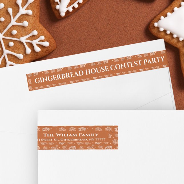 Gingerbread House Christmas Return Address Wrap Around Label (This address label is a must-have if you're organizing a Gingerbread House Competition. Buy it now!)