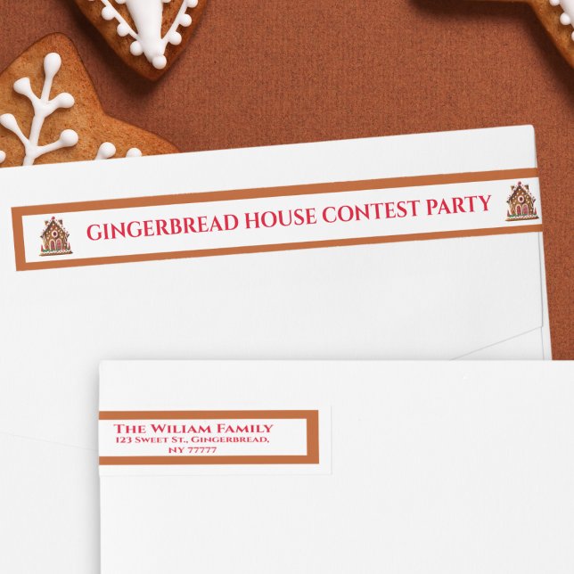 Gingerbread House Christmas Return Address Wrap Around Label (Get this address wrap label to spread the news of the contest you'll host this Christmas.)