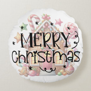 Gingerbread house Christmas Round Cushion