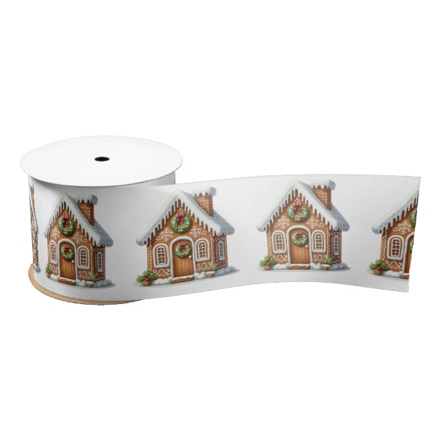 Gingerbread House Christmas Satin Ribbon (Spool)