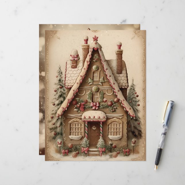 Gingerbread House Christmas Scrapbook Paper (Front/Back In Situ)