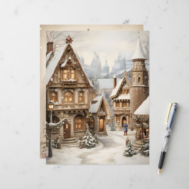 Gingerbread House Christmas Scrapbook Paper (Front/Back In Situ)