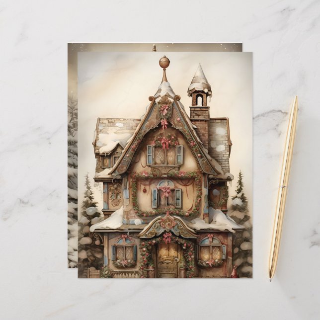 Gingerbread House Christmas Scrapbook Paper (Front/Back In Situ)