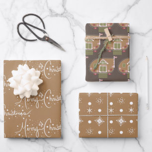Gingerbread House  Christmas Snowflakes Brown Wrapping Paper Sheet