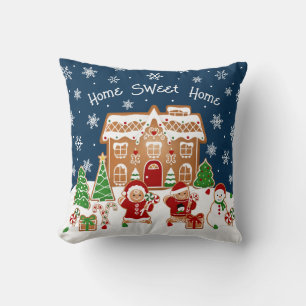 Gingerbread House Christmas Throw Pillow
