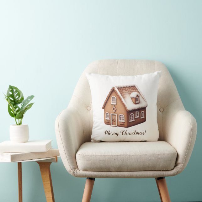 gingerbread house Christmas throw pillow (Chair)