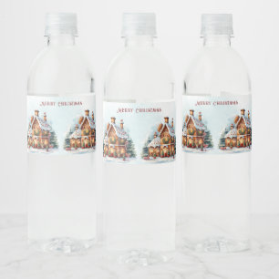 Gingerbread House Christmas Water Bottle Label