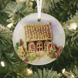 Gingerbread House Circle Glass Tree Decoration