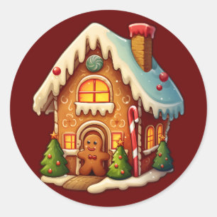 Gingerbread house classic round sticker