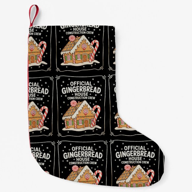 Gingerbread House Construction Crew Christmas Xmas Small Christmas Stocking (Front)
