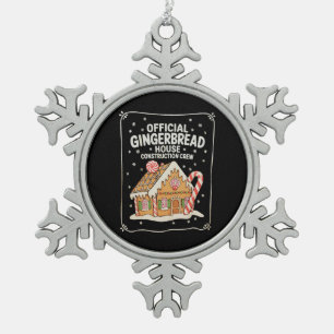 Gingerbread House Construction Crew Christmas Xmas Snowflake Pewter Christmas Ornament