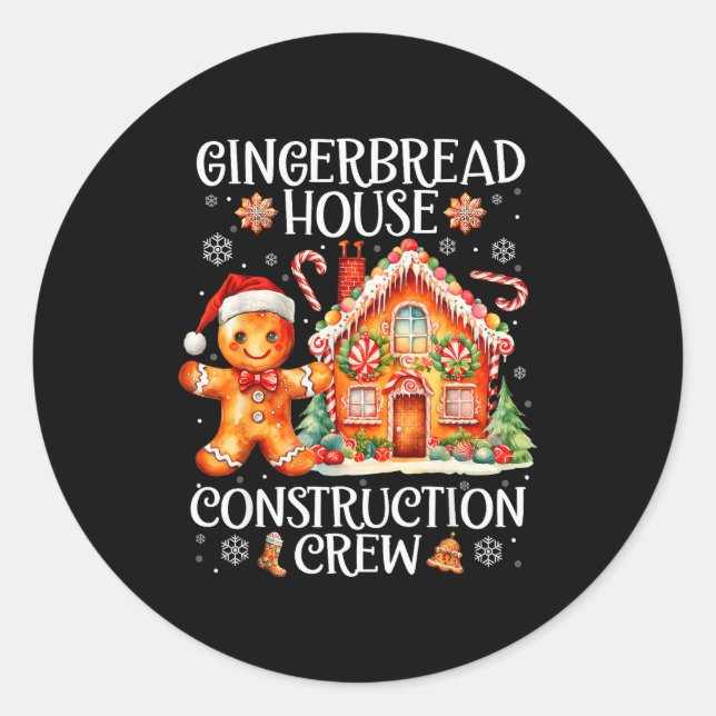 Gingerbread House Construction Crew Cookies Baking Classic Round Sticker (Front)